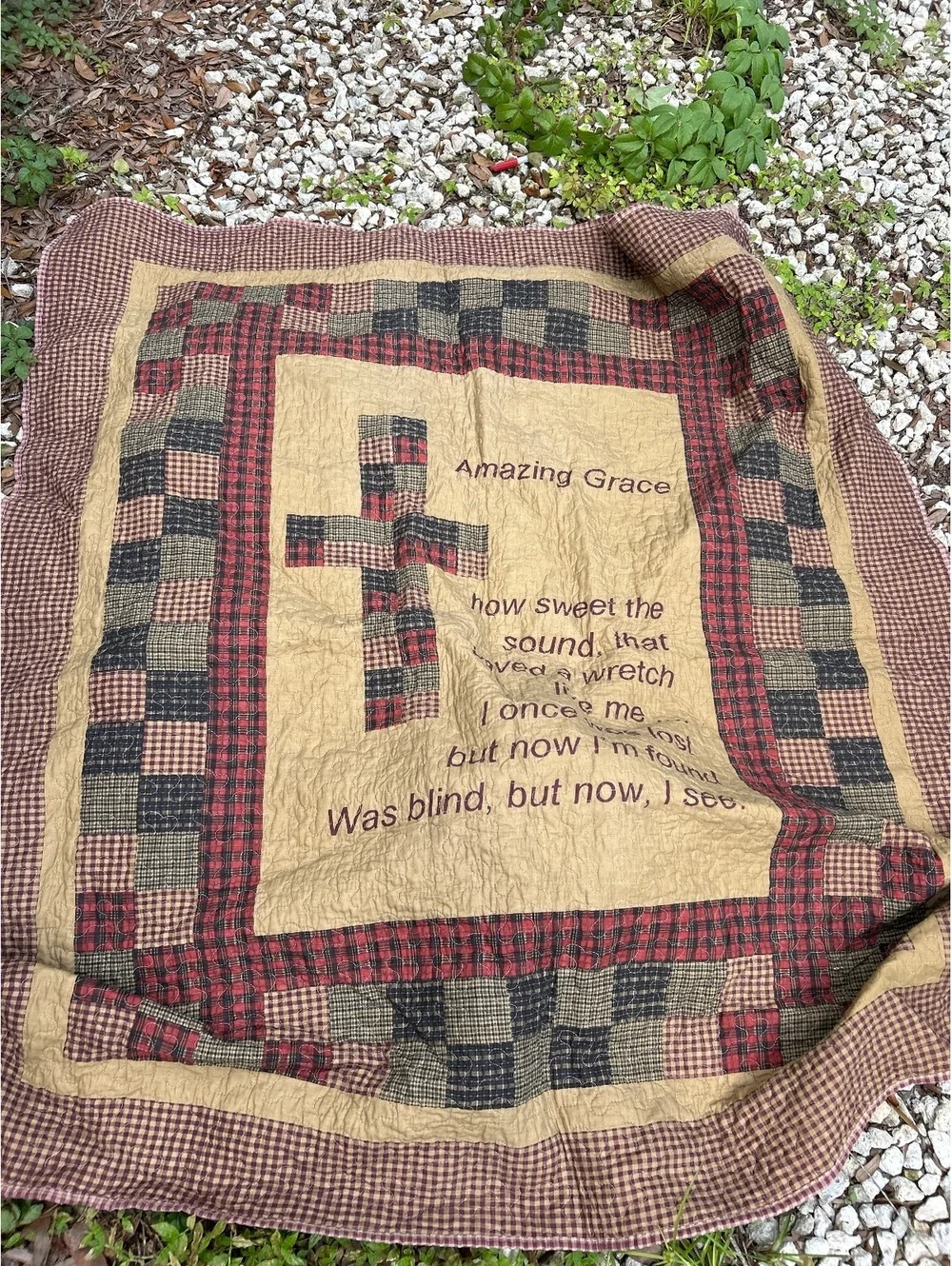 Handmade Amazing Grace Patchwork Quilt with Cross Design